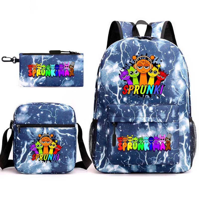 Rhythm box game merchandise student bag sprunki cartoon starry sky backpack leisure bag 3-piece set D