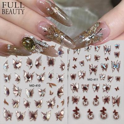Colorful Butterfly Laser Manicure Decor Sliders Relief Engraved 5D Embossed Nail Stickers Nail Art Sticker Decal