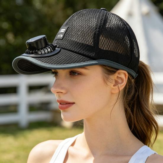 Baseball Cap Breathable Mesh Sun Hat with USB Charging Solar Power Detachable Safe Fan Cover Adjustable Summer Cooling Hat