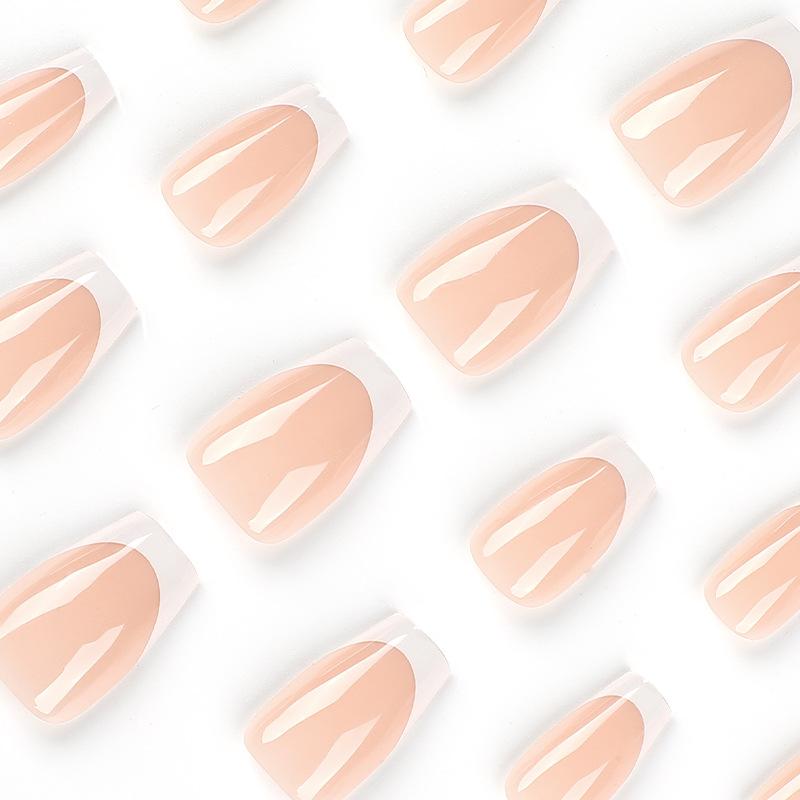 24Pcs/Set Quick Nails Short Simple French White Edge False Nials Sticker Wearable Waterproof Manicure Finished Nails
