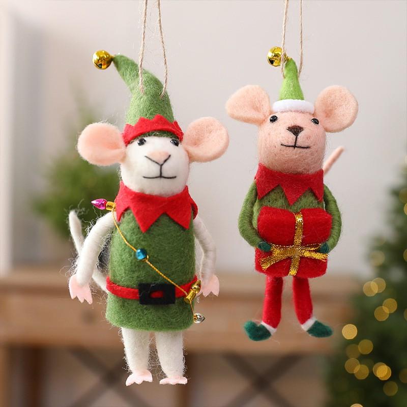 Felt Mouse Ornament Christmas Tree Decoration Handheld Gift Set With Light Belt Design Holiday Hanging Decor