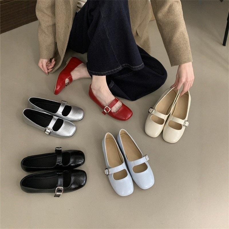 Flat red wedding shoes Mary Jane single shoes women's shoes square head with skirt shoes