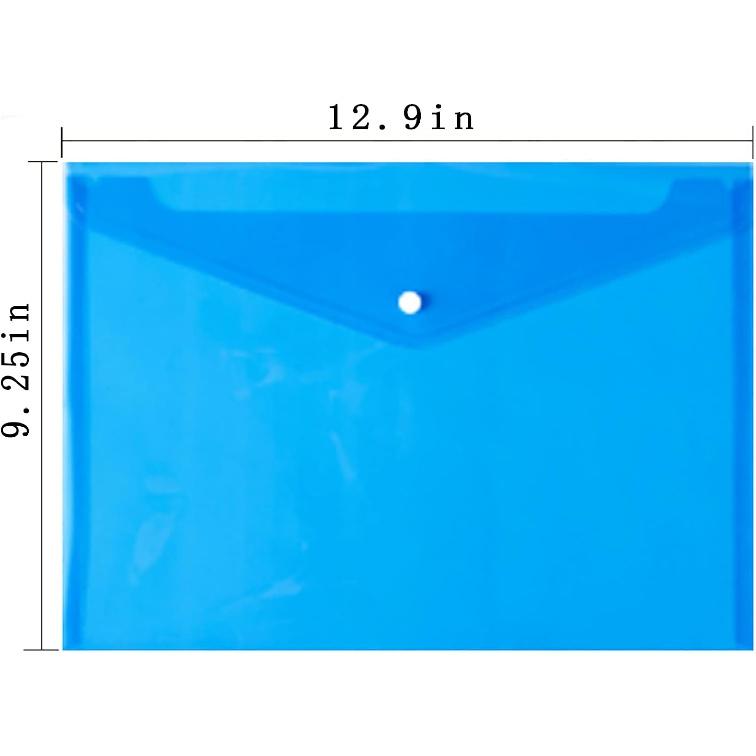 Plastic Envelopes (Pack of 8) - 8 Colors, A4 Size, Poly File Folder with Snap Closure for Home Office School Organization (12.9 x 9.25 inches)