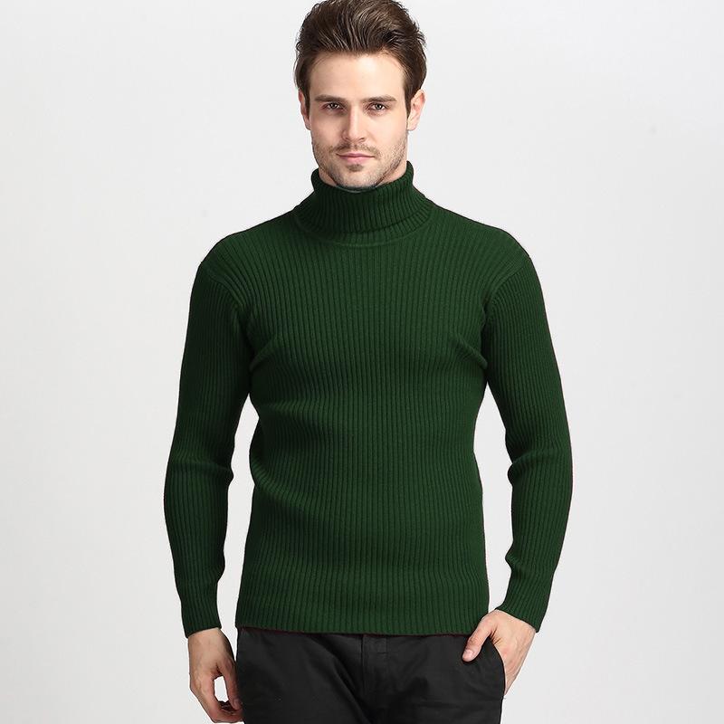 Men s Slim Fit High Neck Mohair Pullover Sweater - New Winter Green Knitwear L