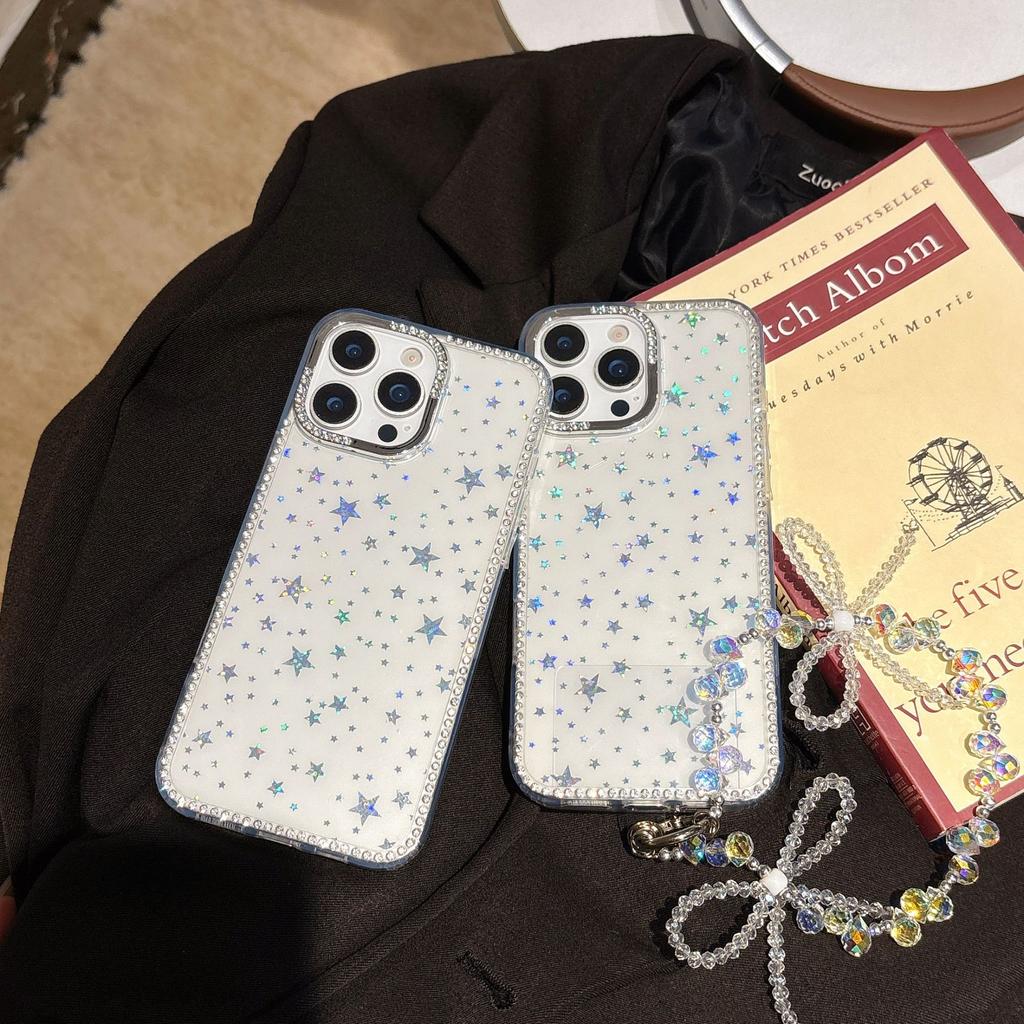 Simple and Transparent Full Screen Stars Suitable for IPhone16promax Apple 15 Mobile Phone Case 14 Girl Bracelet 13 Sets