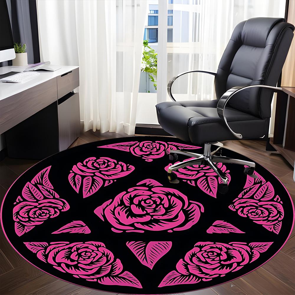 1 Stück Rose Floral Büro Runder Teppich, Unter Bürostühlen Schlafzimmer Wohnzimmer Heimdekoration, Raumdeko, In verschiedenen Größen erhältlich