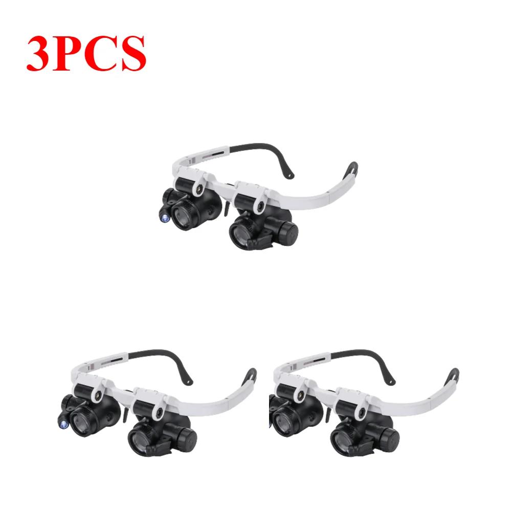 1-3 Stück Kopfmontiertes Mikroskop Juwelierlupe Mit 8X/15X/23X Vergrößerungsglas 2 LED-Leuchten Lupe Reparaturwerkzeug