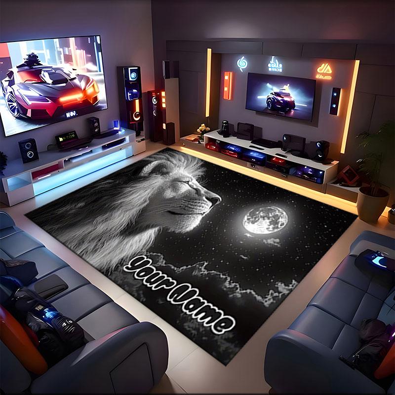 1PC Custom Name Lion Moon Theme Floor Mat Ideal for Living Room, Game Rooms, Office, Bedroom,Floor Mat Playful Design