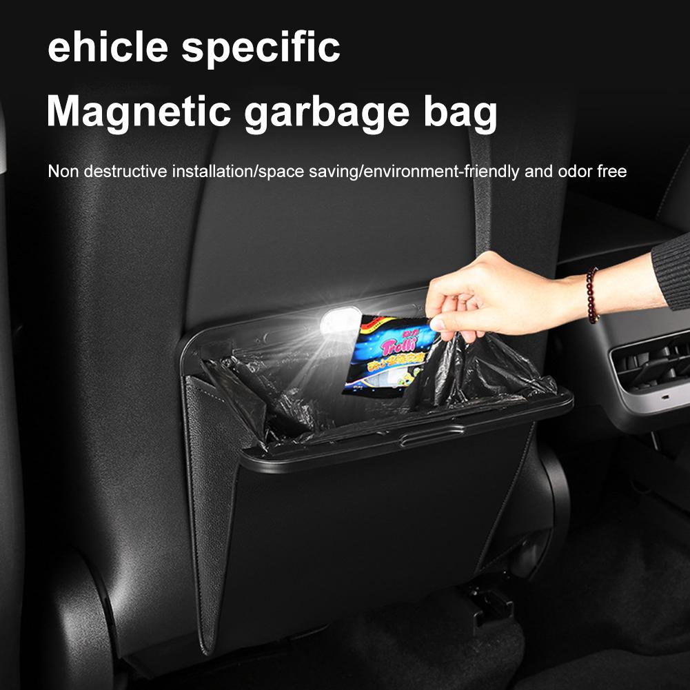 Magnetic Adsorption Car Trash Holder Garbage Storage Bag Leak-proof Back Seat Hanging Storage Pocket for Tesla Model 3/Y