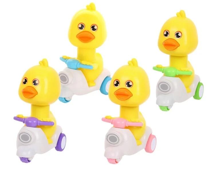 2pcs Manual Press Head Free Rotation Cute Duck Press Bike Motorcycle Anti-Collision And Anti Fall Baby Toy Children's Mini Car