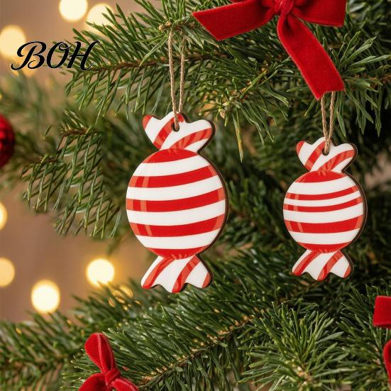 DIY Craft Ornaments 12/24/36Pcs Candy Cane Christmas Ornaments, Wooden Xmas Tree Decor with Red Green Indoor Holiday Home Striped Color, Hanging