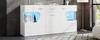 140*33*70cm living room sideboard, chest of drawers with 3 doors, high-gloss cabinet with LED light strip, tempered glass, white