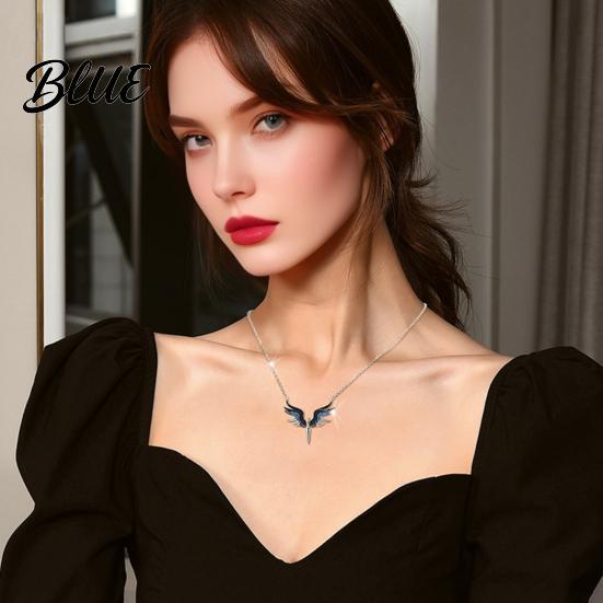 Fine Workmanship Necklace Women Rhinestones Angle Wing Shape Pendant Choker
