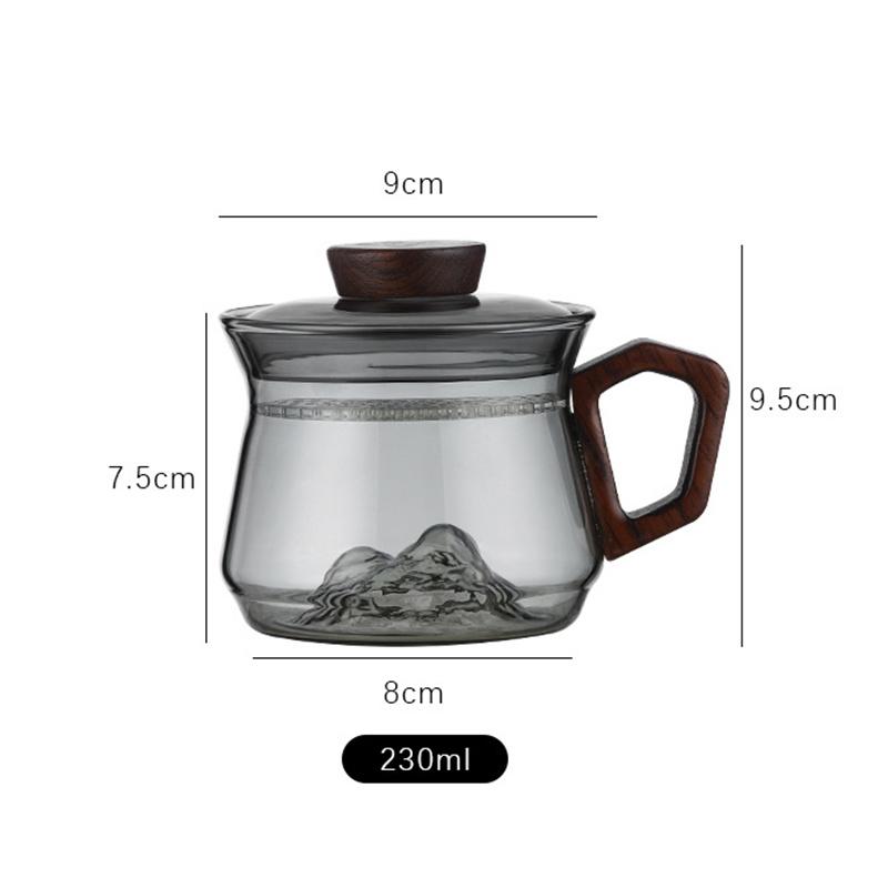 230ml Wooden Handle Heated Resistance Glass Tea Cup with Crescent Filter Office Teacup Brewing Puer Oolong Tea Mug