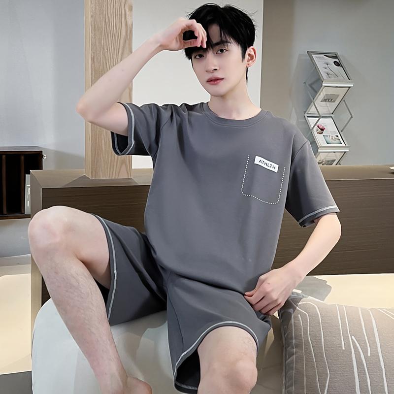 Arrival Pajamas Men's Cotton Short-sleeved Summer Men's Teen Homewear 2-Piece Suit Breathable Casual Loungewear Homme