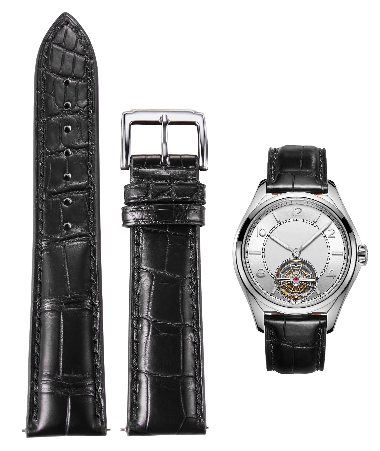 

BINLUN Часы из натуральной кожи Ручной работы Кожа крокодила Замена Быстрый Классический Кожаный Ремешок Ремешок, Узор, Ремешок, Унисекс, Быстросъемный, (Черное серебро