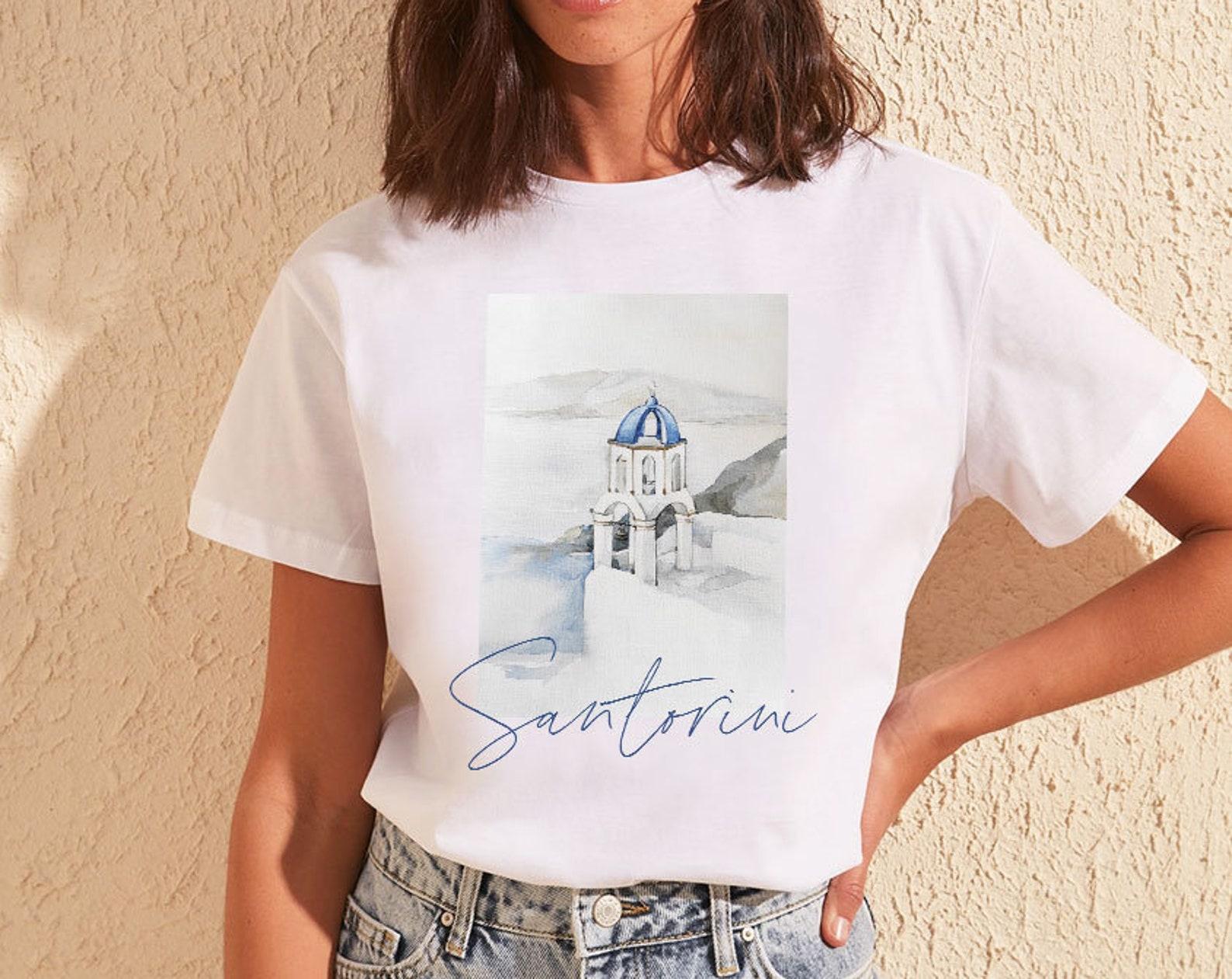Santorini Greece Shirt, Greece, Greek Islands, Santorini Honeymoon Shirt, Blue Dome, Souvenir, Gift For Her, Travel Shirt, Graphic Tee 2XL