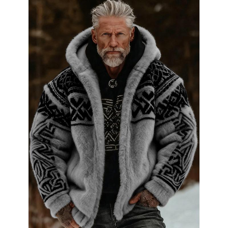 Men S Flannel Hooded Zip Up Sweatshirt 3d Print Winter Warm