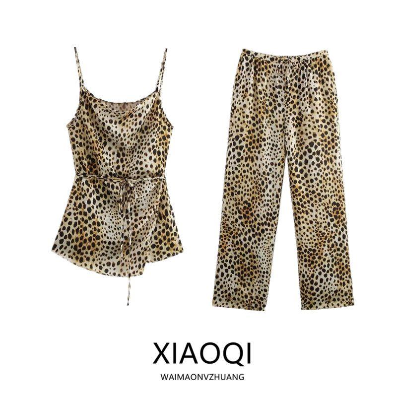 Fashion Style 2024 Autumn New Women's Clothing Easiest for Match Leopard Print Print Sling Tops High Waist Pants 8081013