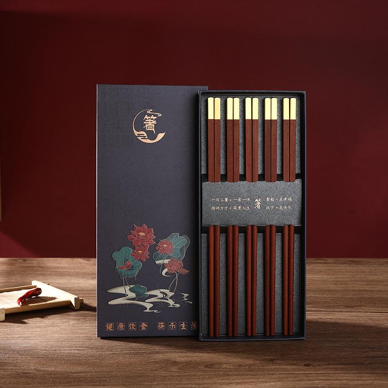 Alta Qualidade Premium Sândalo Vermelho Natural Palitos de Chopsticks Embalagem Caixa de Presente Talheres Domésticos Conjunto de Talheres Palitos de Chopsticks Chineses