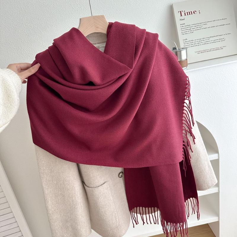 New Solid Color Fringed Scarf Men's and Women's Autumn and Winter Thickened Versatile High-end Shawl Imitation Cashmere Fashion Scarf