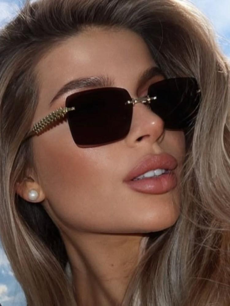 Fashion Retro Square Sunglasses Women Luxury Designer Vintage Style Chic Frameless Metal Small Rectangle Eyewear Trendy