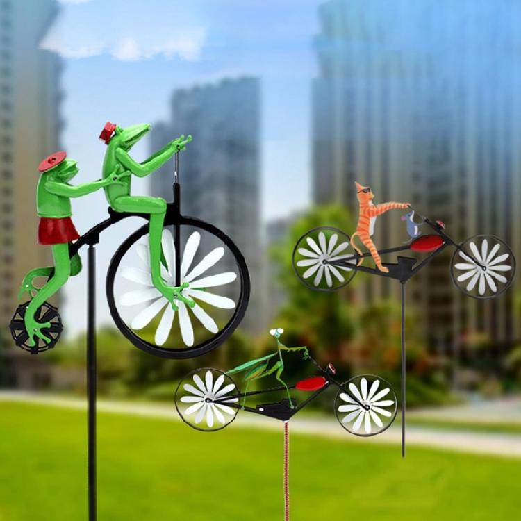 Frogs Bike Sculptures Fast delivery Handmade Metal Wind Spinner with Frogs