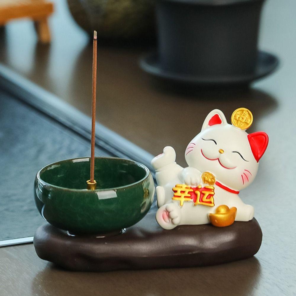 Creative Lucky Cat Incense Burner Chinese Style Traditional Aromatherapy Base Cute Cartoon Tea Table Oraments Home Decoration