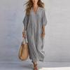 New Fashion V-neck Striped Loose Casual Long Dress for Women European American Vacation Dress