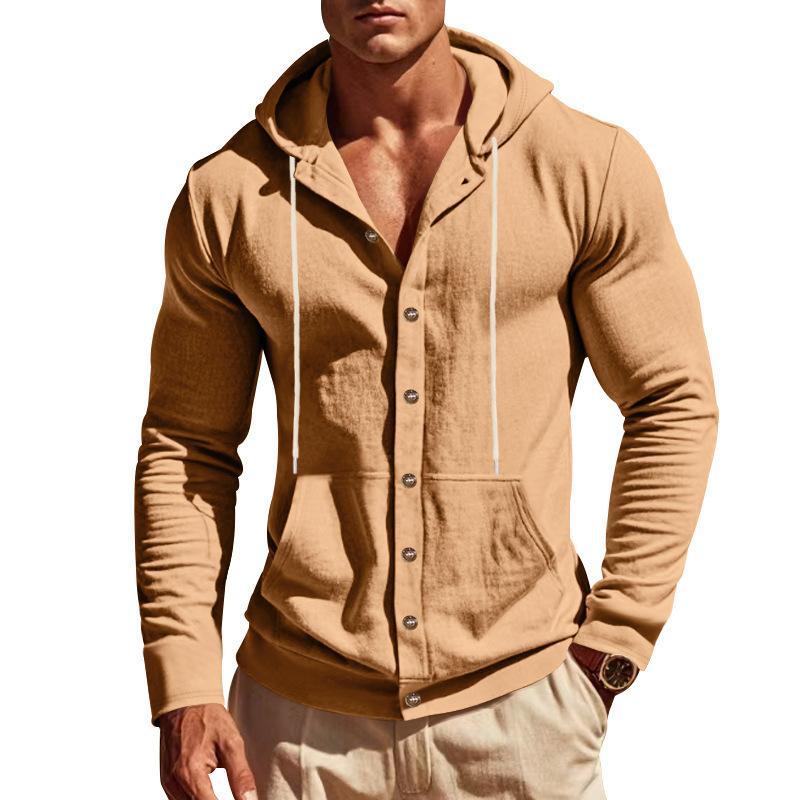 Spring/Autumn Loose-Fit Men's Shirt Relaxed Linen Casual Simple Beach Hooded Long-Sleeved Shirt