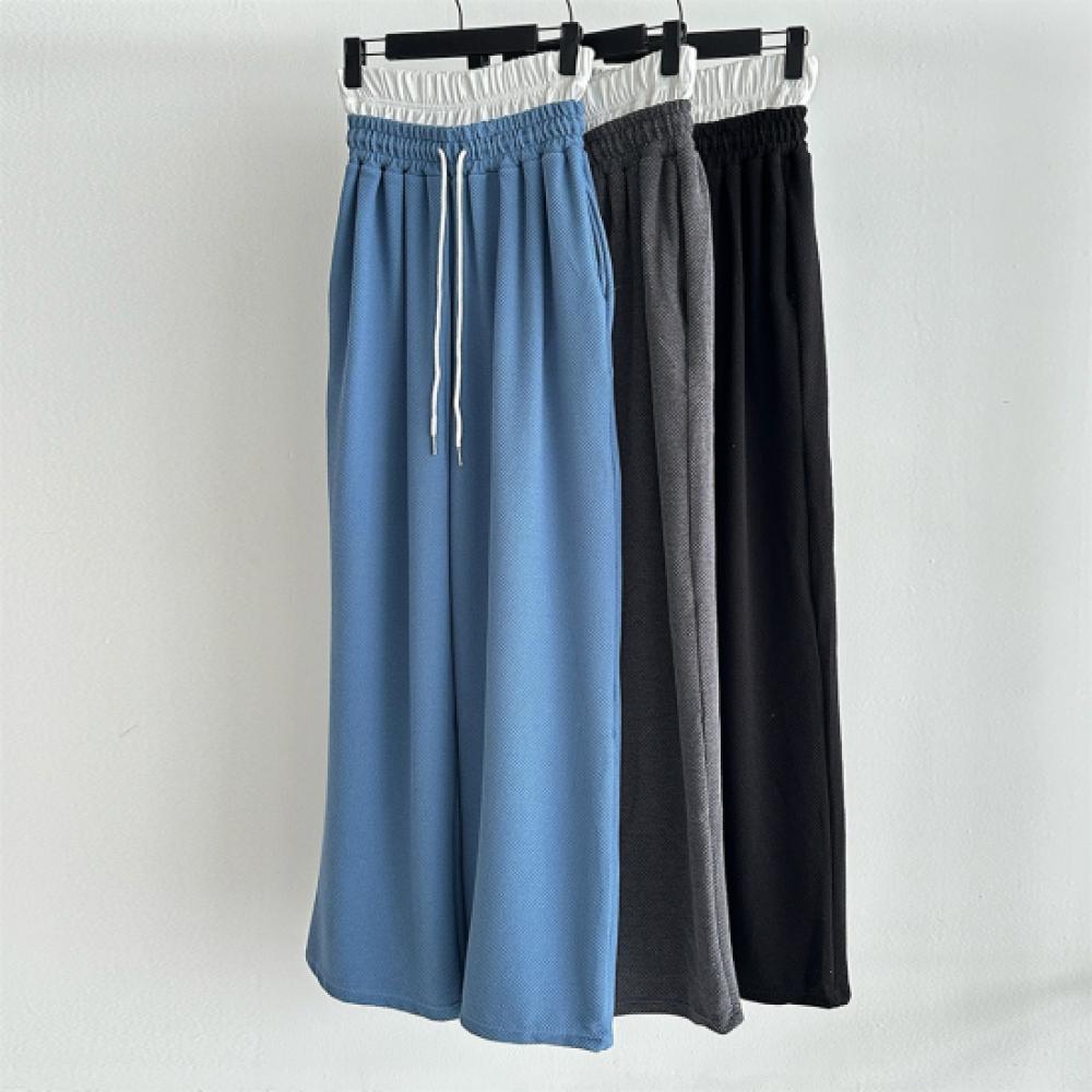 New Arrivals Open Run Women Layered Color Block Wide Banding Waffle Pants