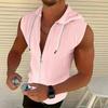 Men Hooded Zip-up T-Shirt Jacquard Sleeveless Hoodie Tee Stylish Textured Summer Tank Top for Gym Street Party Holiday
