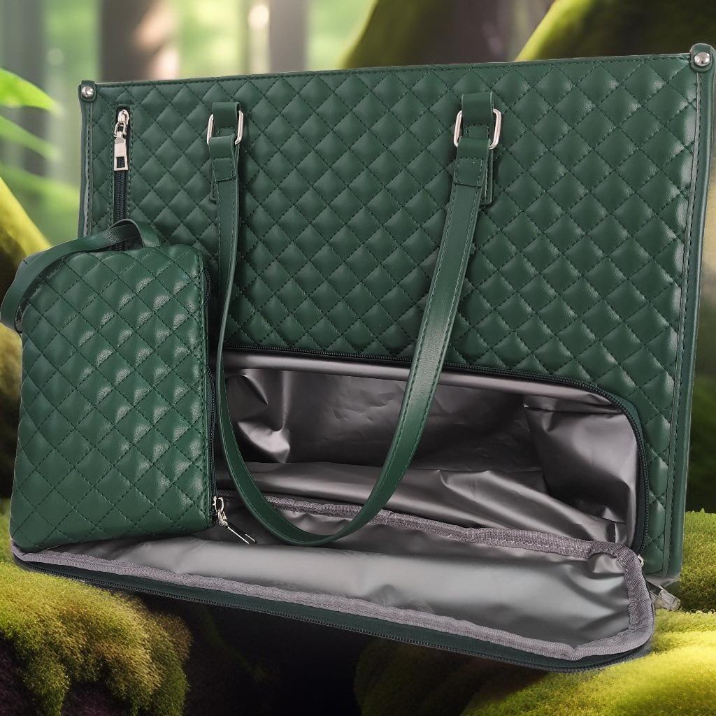 2-in-1 dames grote capaciteit geïsoleerde crossbody lunchtas met kleine laptoptas en diamantpatroon