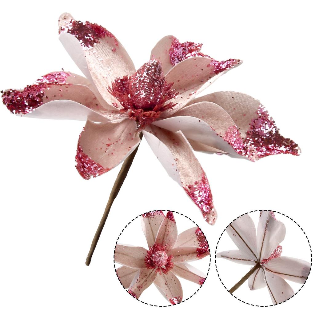Christmas Poinsettia Glitter Flower Xmas Party Tree Decoration Brighten Up