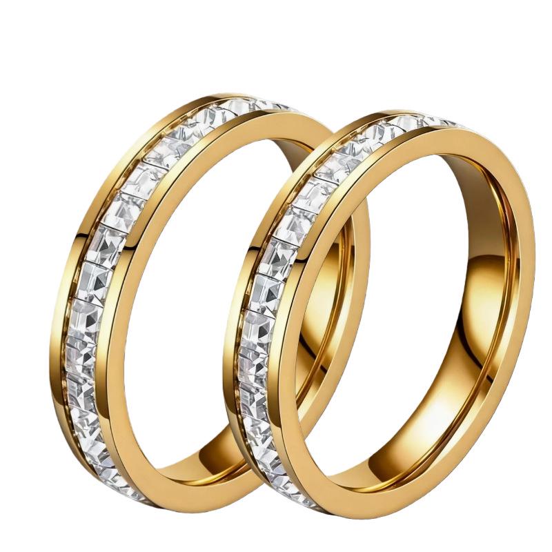 Stainless Steel Ring with Star-Inlaid Diamonds, Fade-Resistant, Titanium Finish