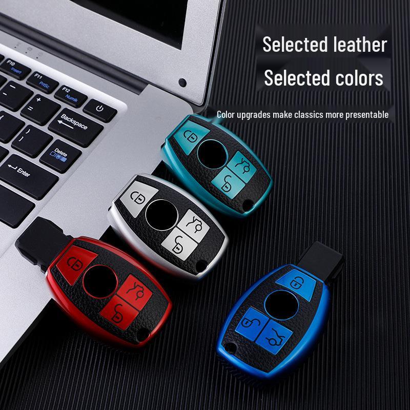 Mercedes Key Cover for C200L, CLA220, E260, GLK300, ML, R-Class, C-Class, GLC with Keychain Buckle.