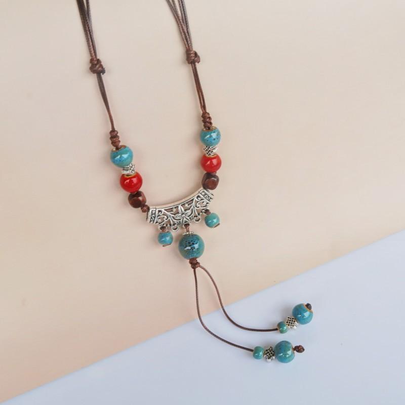 Concubine Butterfly Ethnic Style Ceramic Long Sweater Chain Female Antique Pendant Retro Chinese Style Butterfly Necklace