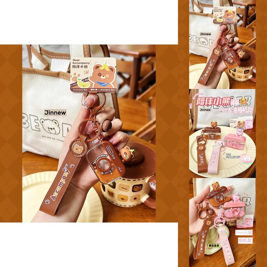 Adorable Jinnew Original Bear Camera Keychain Cute Cartoon Accessory In Pink And Brown