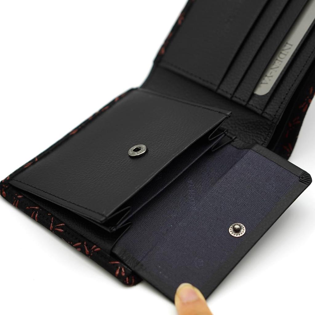 Inden Bifold Wallet with Coin Deerskin Traditional Made In 2006 Black with Red Dragonfly Inden-ya Purse, Men's Leather, Craft, Japan, No. ([21-008]