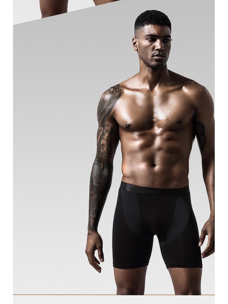 Men's Anti-Chafing Modal Quick-Dry Long Leg Running Boxer Briefs