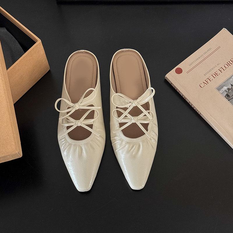 Fashion Comemore Baotou Half Slippers for Women Spring Summer Casual Mules Mary Jane Single Shoe Solid Flat Bottom Butterfly-knot Slides