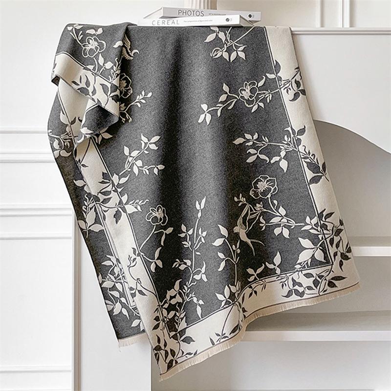 Winter Cashmere Scarf for Women Luxury Warm Shawl Floral Print Windproof Cape Pashmina Handerchief designer Female Scrarf