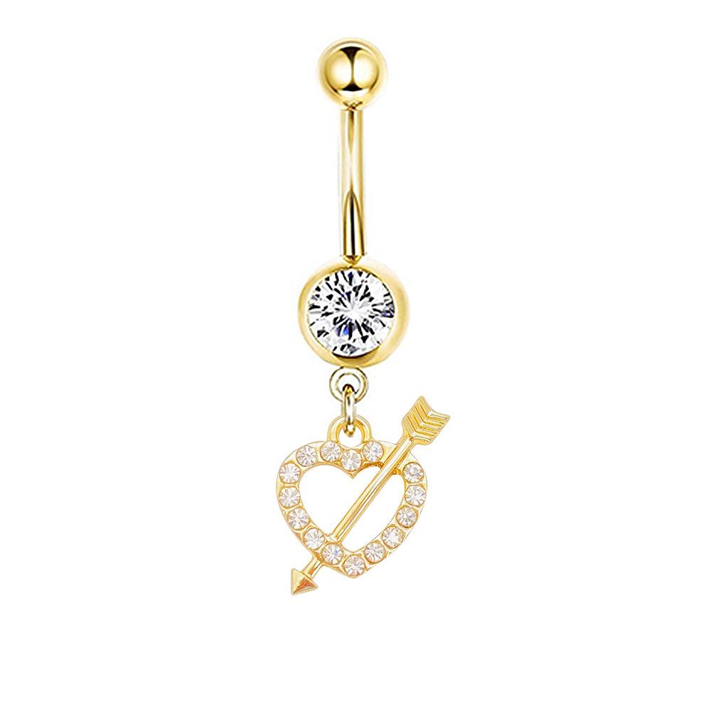 1Pcs Stainless Steel Long Navel Nail Butterfly Heart Five-pointed Star Pendant Navel Ring Piercing Jewelry