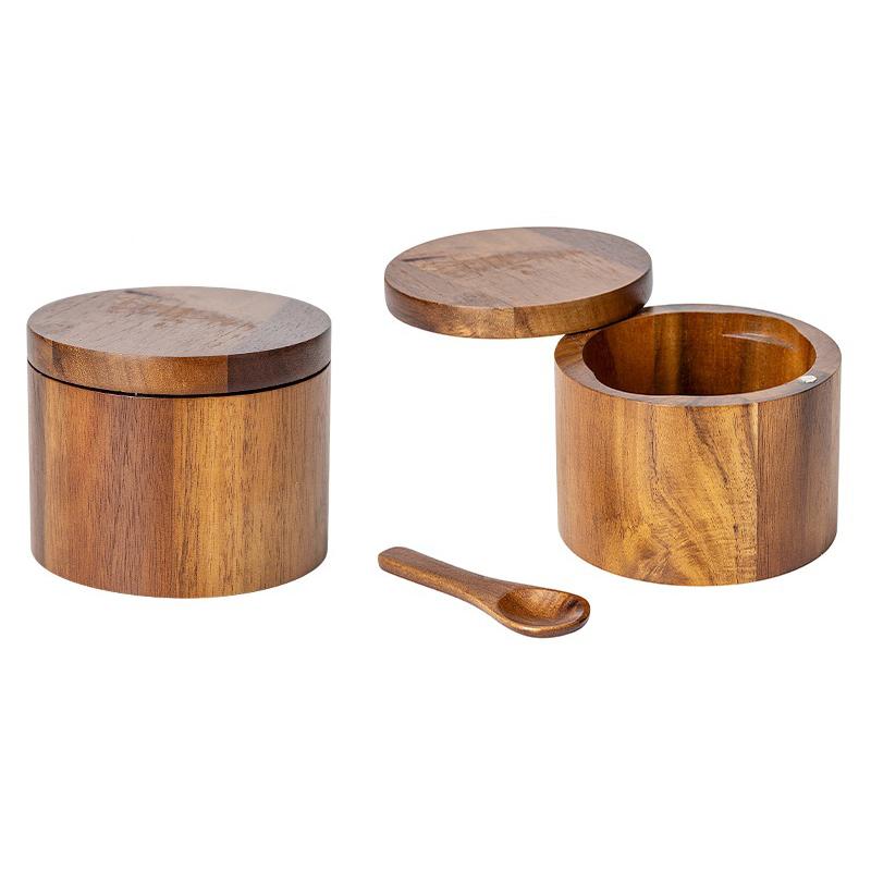 Acacia Wood Salt Tank Solid Wood Seasoning Box Insect And Mothproof Wooden Kitchen Seasoning Storage Tank