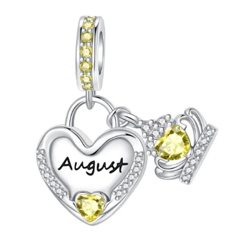 Sparkling Birthstone Charms Copper Heart Key Birthday Pendant Fit Original Necklace Bracelet Women Jewelry Diy Gift