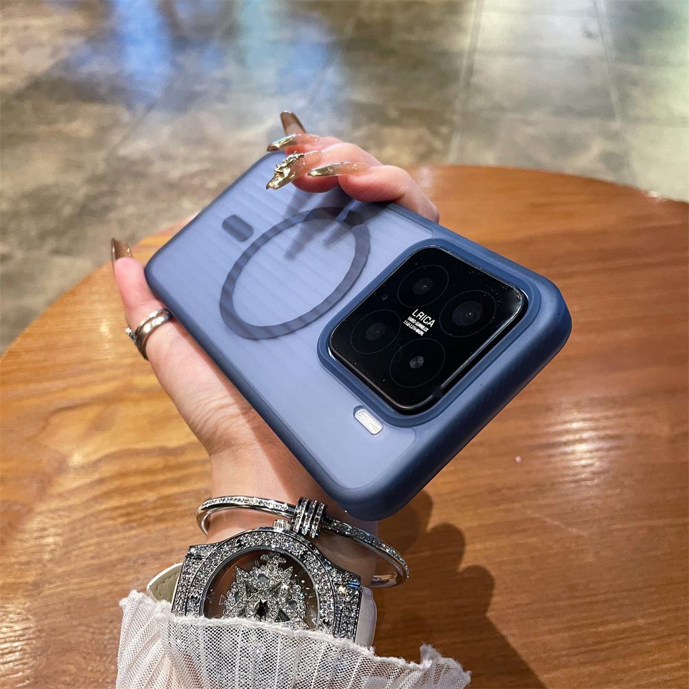 Shockproof Corrugated Matte Case Bumper For Xiaomi Mi 15 Pro 13 14 Pro Magnetic For Magsafe Translucent Wireless Charge PC Cover