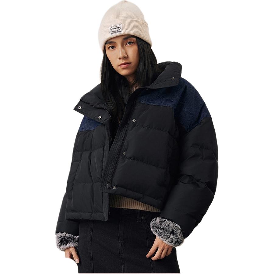 Levi's Fashion Leichte, warme, einfarbige Daunenjacke mit langen Ärmeln, abnehmbarer Kapuze und lockerer Passform für Damen (Modell 005T9-0001)