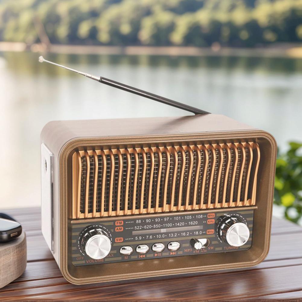 Portable FM AM SW Radio with BT Speaker LED Flashlight Vintage Radio Support TF Card for Home Office