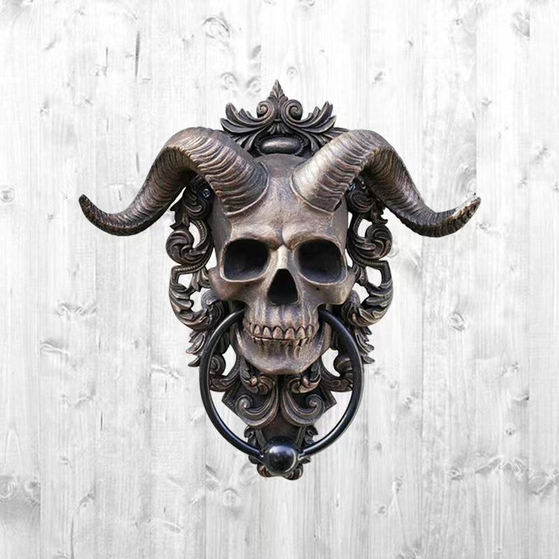 Satan Sheep Head Door Hanging Decorative Items Home Devil Sheep Head Statue Door Knocker Courtyard Large Devil Hanging Item