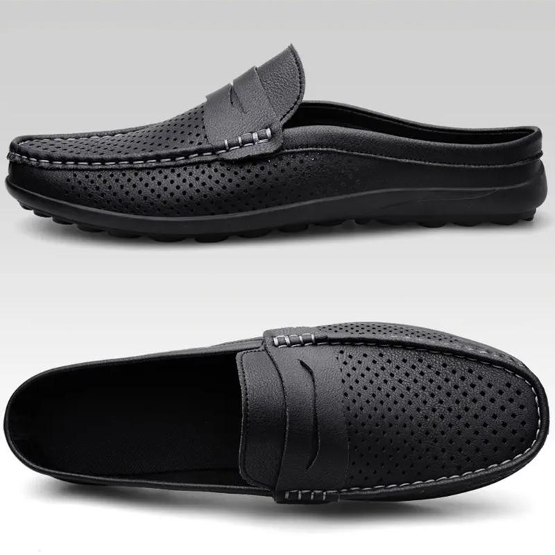 Big Size 47 Men Slippers Leather Loafers Moccasins Outdoor Footwear Non-slip Men Casual Shoes Summer Spring Fashion Men Shoes